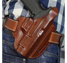 Dual Angle Open Top OWB Leather Holster with Thumb Break