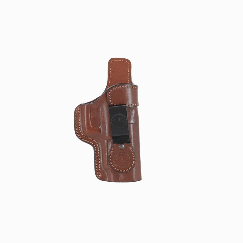 Variable IWB concealed open top leather holster with adjustable belt clip