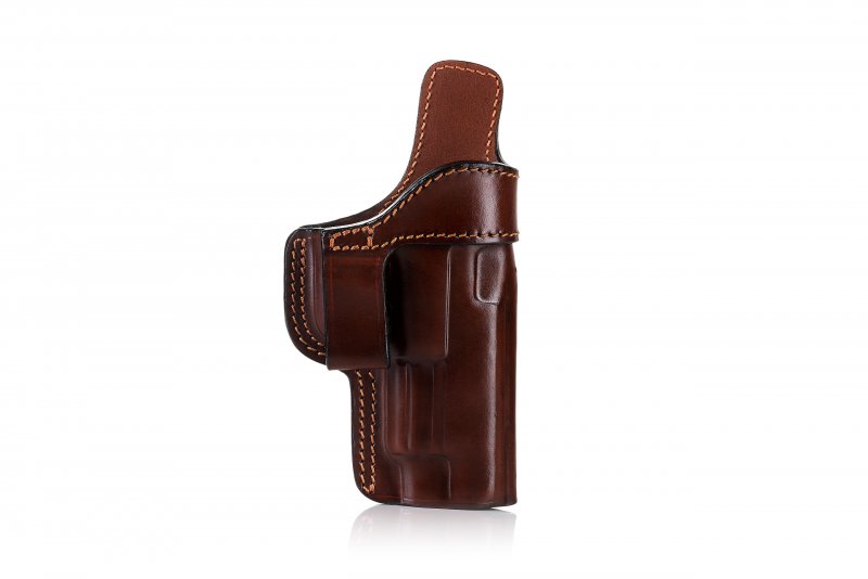 Pancake style IWB concealed open top leather holster