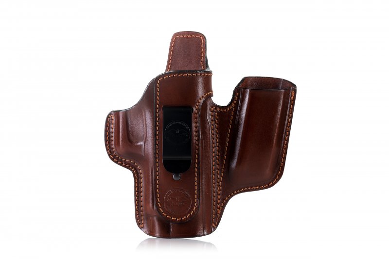 Appendix carry concealed open top leather holster with magazine pouch
