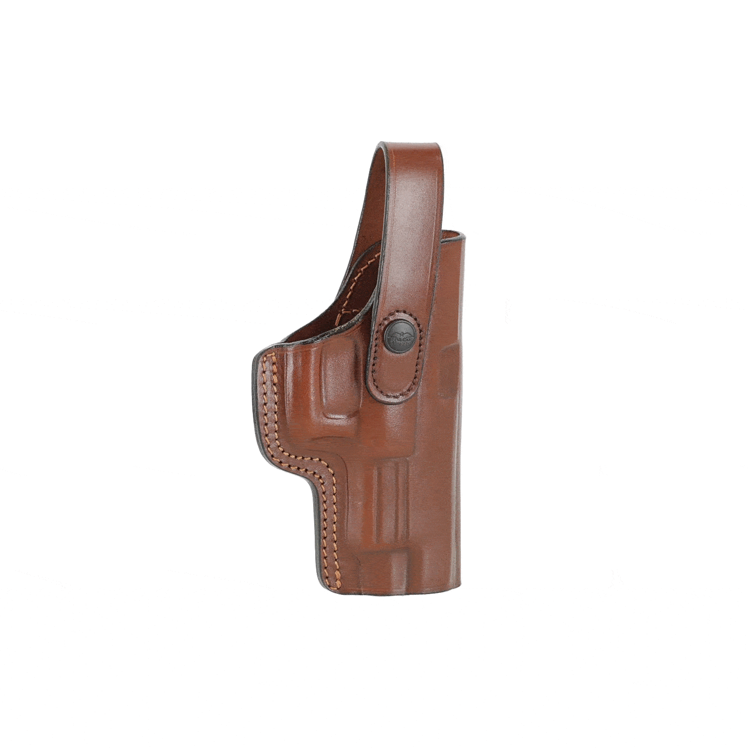 Slim design OWB belt leather holster with front security strap