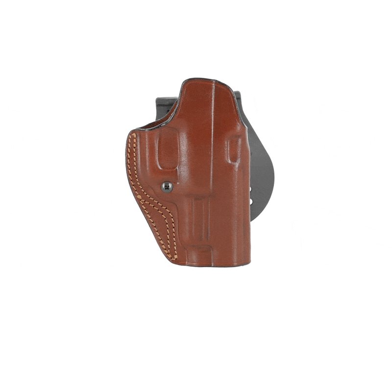 Paddle OWB open barrel leather belt holster with adjustable retention