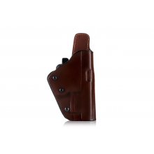 Quick draw OWB leather holster with security lock