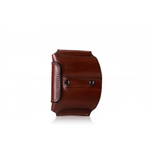 Double magazine open top OWB leather pouch with retention screw