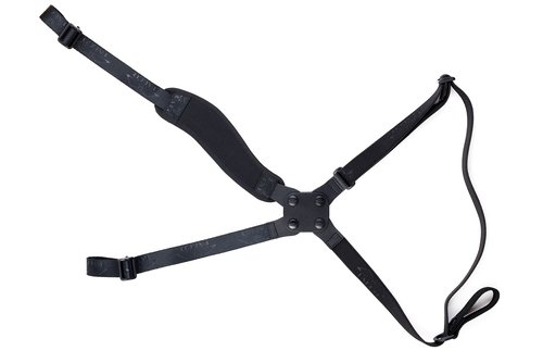 Cross shoulder harness with elasticated side
