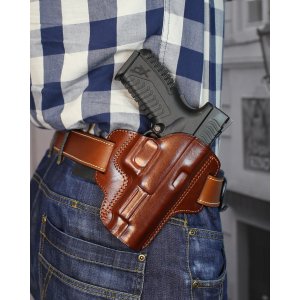 Pancake style open top OWB leather holster