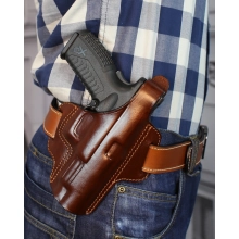 Pancake Style OWB Leather Holster with Thumb Break
