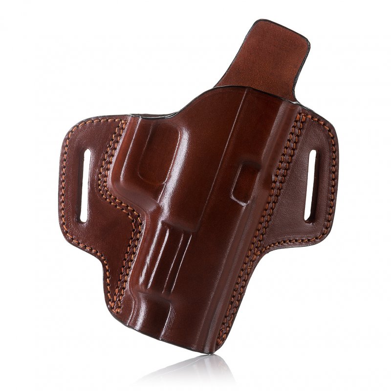 Pancake style open top OWB leather holster