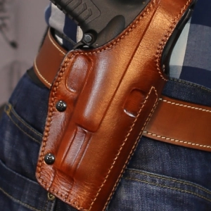 OWB Leather Holster with Thumb Break and Adjustable Gun Draw Retention