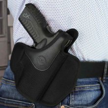 Dual angle open top OWB nylon holster with thumb break