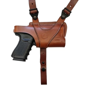 Horizontal Leather Shoulder Holster with Adjustable Harness for Gun with Light