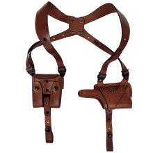 Horizontal leather shoulder holster with a double mag pouch for gun with light