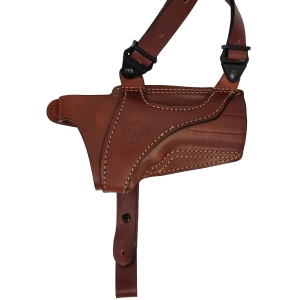 Premium Horizontal Leather Shoulder Holster with a Harness and Double Speedloader Pouch