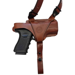 Horizontal Leather Shoulder Holster with a Harness and Double Magazine Pouch