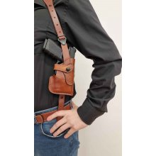 Vertical Leather Shoulder Holster with Adjustable Harness for Gun with Light