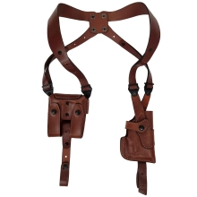 Vertical Leather Shoulder Holster with a Double Mag Pouch for Gun with Light