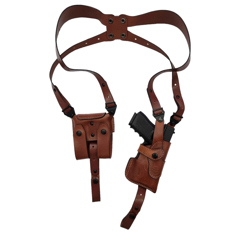 From $ 225.95, | Vertical Leather Shoulder Holster with a Double Mag Pouch  for Gun with Light