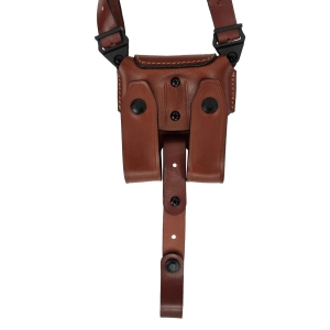 Vertical Leather Shoulder Holster with a Double Mag Pouch for Gun with Light