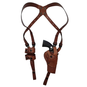 Leather Roto-Shoulder Holster with a Harness and Double Speedloader Pouch