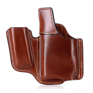 Appendix Concealed Carry Leather Holster for Guns with Light and with Magazine Pouch
