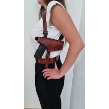 Leather shoulder holster with underlay and sight protection