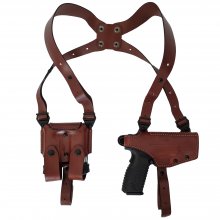 Leather pistol shoulder holster with underlay sight protection and counterbalance