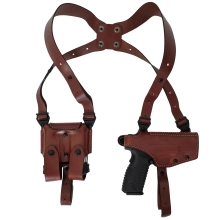 Leather pistol shoulder holster with underlay, sight protection and counterbalance